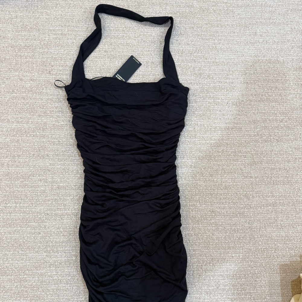 NWT AFRM Mini Black Ruched Dress